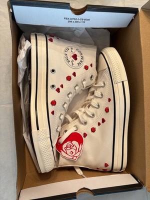 Custom White Converse All Star High Top Sneakers with Red Rhinestones