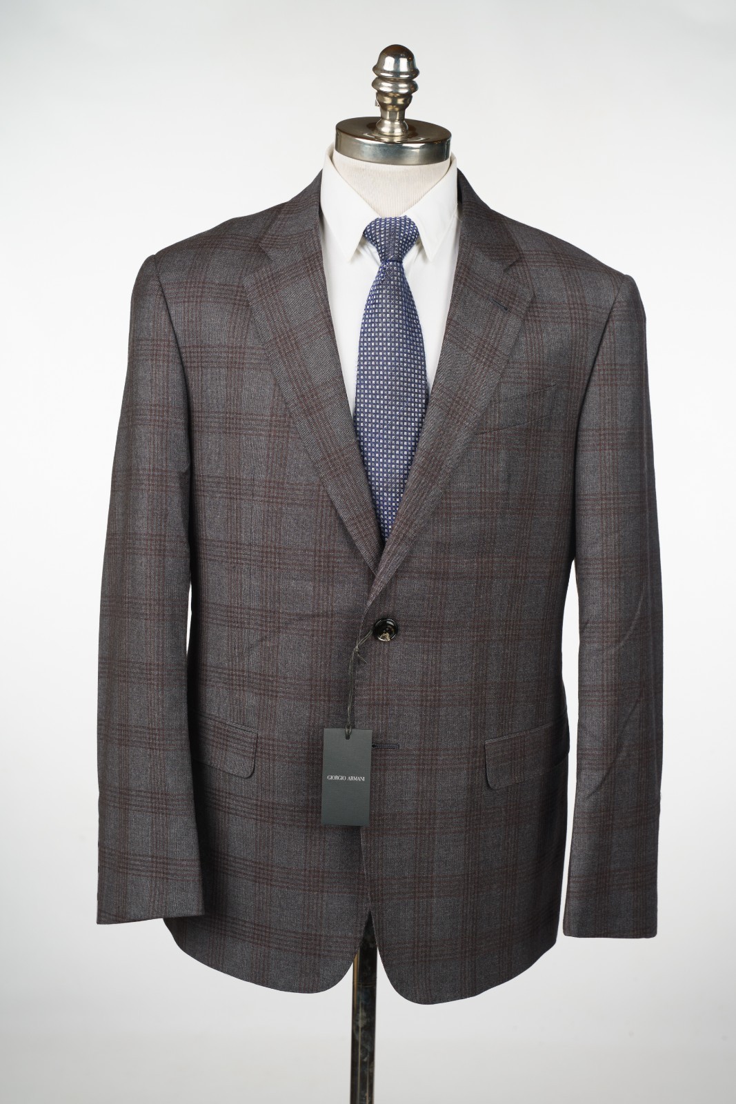 GIORGIO ARMANI Gray Burgundy Check Sport Coat Wool Cashmere Blazer 44 R EU 54 175490₽