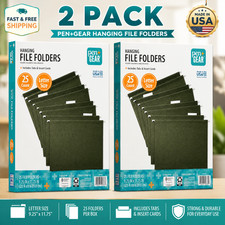  2 Pack Pen Gear Hanging File Folders Letter Size 1/5 Cut Green 50 Total