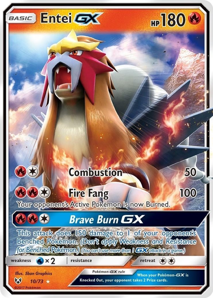 Entei GX - 10/73 - Pokemon Shining Legends Sun & Moon Ultra Rare Card NM