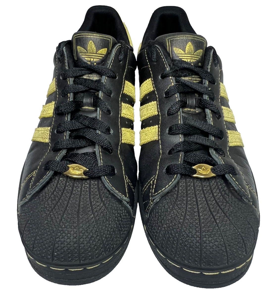 VTG 2008 Adidas Originals Superstar Black Gold Leather Shell Toe Shoes Mens  10