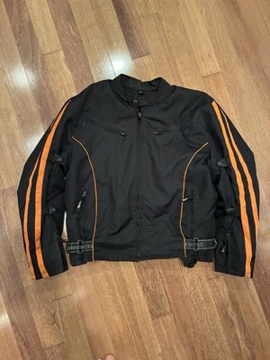 Xelement Men's Motorcycle Jacket XXXL 3XL Black Orange Full Zip Lined Biker Coat