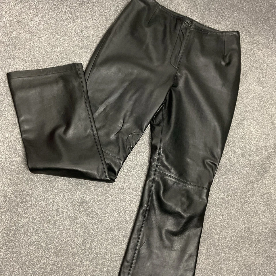 Next Womens Leather Trousers Size UK 12 Black Slim Fit Bootcut Party Evening - Image 4 of 4