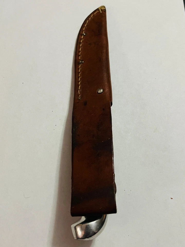 Vintage KINFOLKS 370 4-1/2 Fixed Blade Hunting Knife Stacked Leather Sheath USA - Image 2 of 4