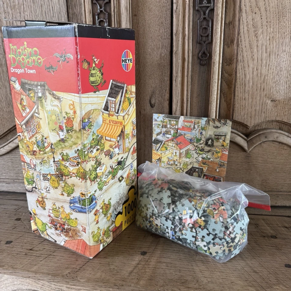 Rare Heye Dragon Town Marino Degano Puzzle 1000 Pieces COMPLETE Adult Humor 2001 - Image 3 of 4