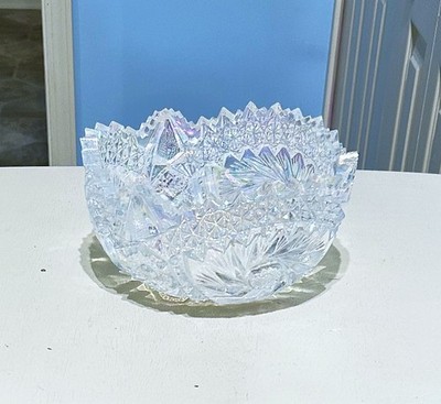VINTAGE L.E. SMITH ''COMET IN THE STARS'' CLEAR IRISESCENT CRYSTAL BOWL...MUST SEE