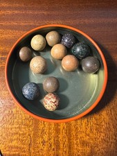 Antique Bennington Clay Marbles, Lot Of 12 Various Sizes And Colors