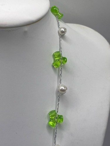 Collar de perlas de imitación de plata/perlas de hélice naranja vintage de 24" de largo hecho a mano - Imagen 4 de 7