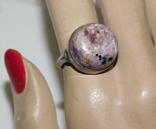 Large Round Russian Purple Charoite Cab Stone Sterling Silver Size 7 Ring DD4