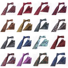 Mens Paisley Floral Geometric Neck Tie Pocket Square Handkerchief Wedding Set