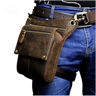 Horse Leather men Messenger Bag Travel Belt Waist Pack Drop Leg Bag Pouch