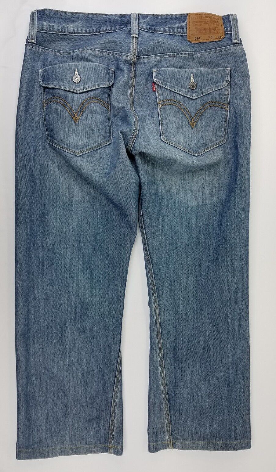 Levis 514 Jeans Mens Size 36 x 28 Slim Straight Fit Light Wash Denim Blue  B52
