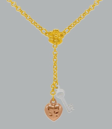GOLD LADIES FANCY HEART KEY NECKLACE 18 