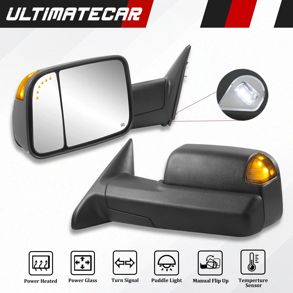 Pair Power Heated Tow Mirrors w/ Puddle Lights For 2009-2018 Ram 1500 2500 3500
