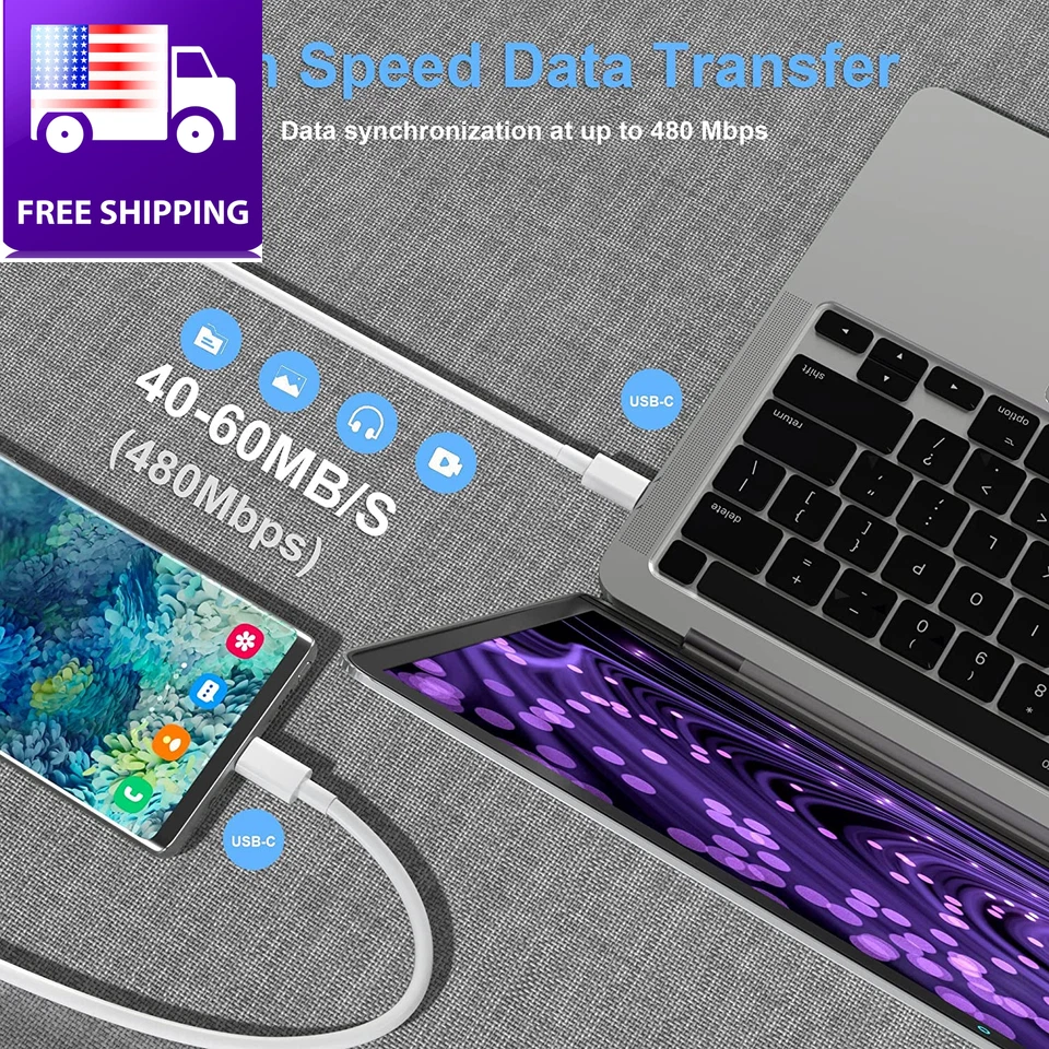 USB C to USB C Charging Cable 3/6Ft 60W 2Pack Fast Long Charger Cord Macbook Pro - Image 3 of 4