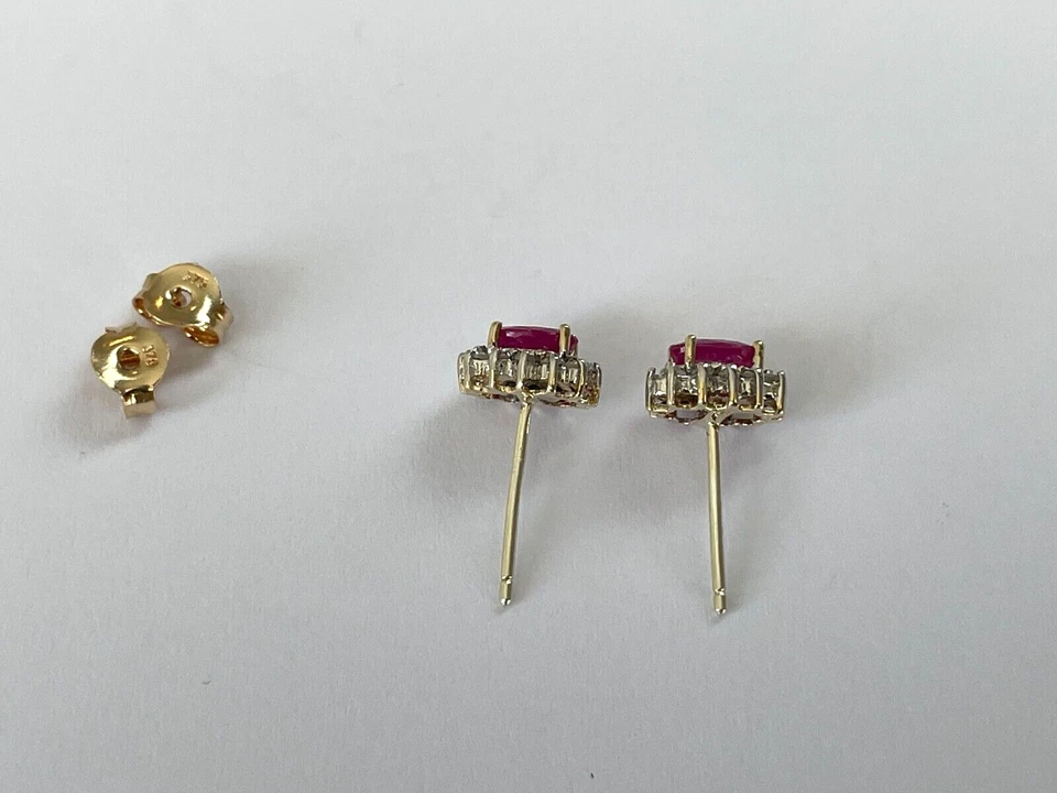 Ruby and Diamond Earrings 9ct Gold Cluster Stud Diamond & Ruby Gold Earrings - Image 4 of 4