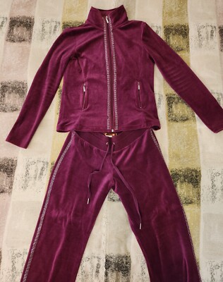 Belldini Womens Magenta Rhinestone Tracksuit Jacket Pants Medium