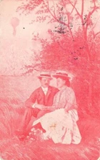 Postcard Field Man Woman Romance