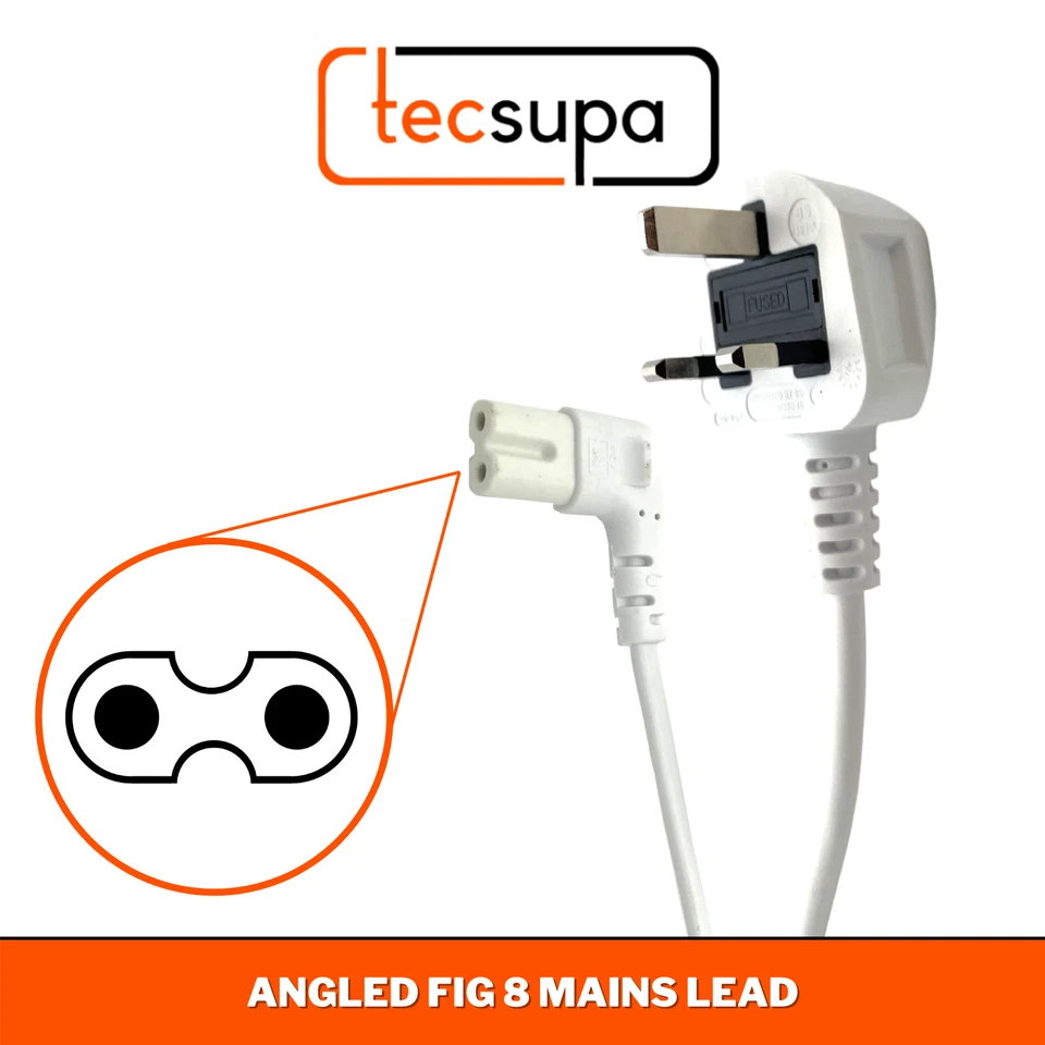 Long UK Mains Power Lead for LED / 4K TV's - Fig 8 2 Pin - 0.5-5m - Black/White - Image 4 of 4