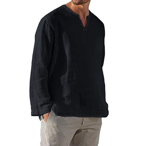 Men Casual Shirt Long Sleeve Cotton Linen Beach T Shirt Lightweight New EUR sz - Picture 20 of 37