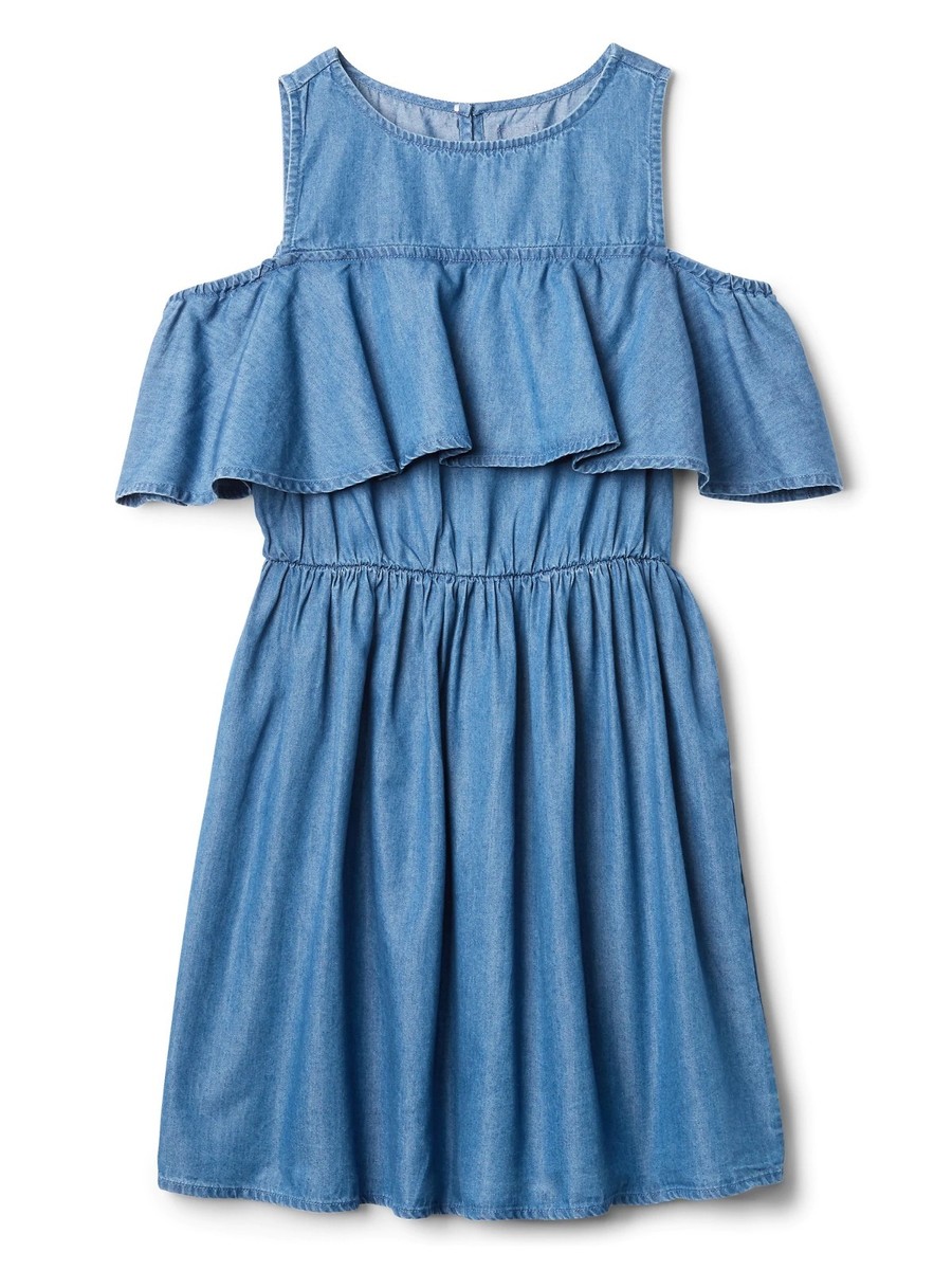 Gap Girls Denim Cold-Shoulder Dress Chambray Indigo Size L Plus