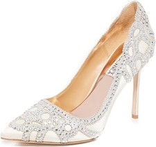 Badgley Mischka Rouge Embellished Pointed Toe Pumps Women's 8 Ivory PREOWNED 