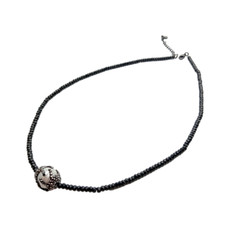 Natural Black Spinel Cultured White Keshi Pearl Black Crystal Pave Necklace