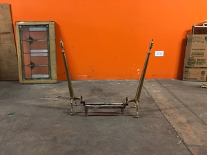 Slim Vtg Andirons Brass And Cast Iron Fireplace Log Holder Hearth