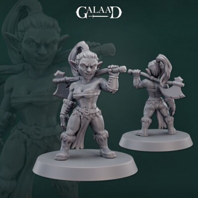 Female Goblin Barbarian Warrior - Galaad Miniatures - Dungeons and Dragons