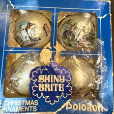 Shiny Brite: Rate Christmas Ornaments, Santa,Tree, Glass, 4Pk, USA, Lot #3