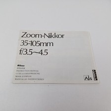Zoom Nikkor Nikon 30-105mm F/3.5-4.5 Instruction Manual Booklet Only
