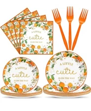 Sunnyray 96 Pieces Little Cutie Baby Shower Plates and Napkins