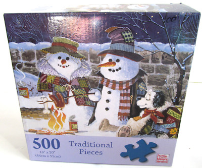 Puzzle Snow-B-Que 500 Piece Snowman Interlocking 16'' x 20'' Complete Rare