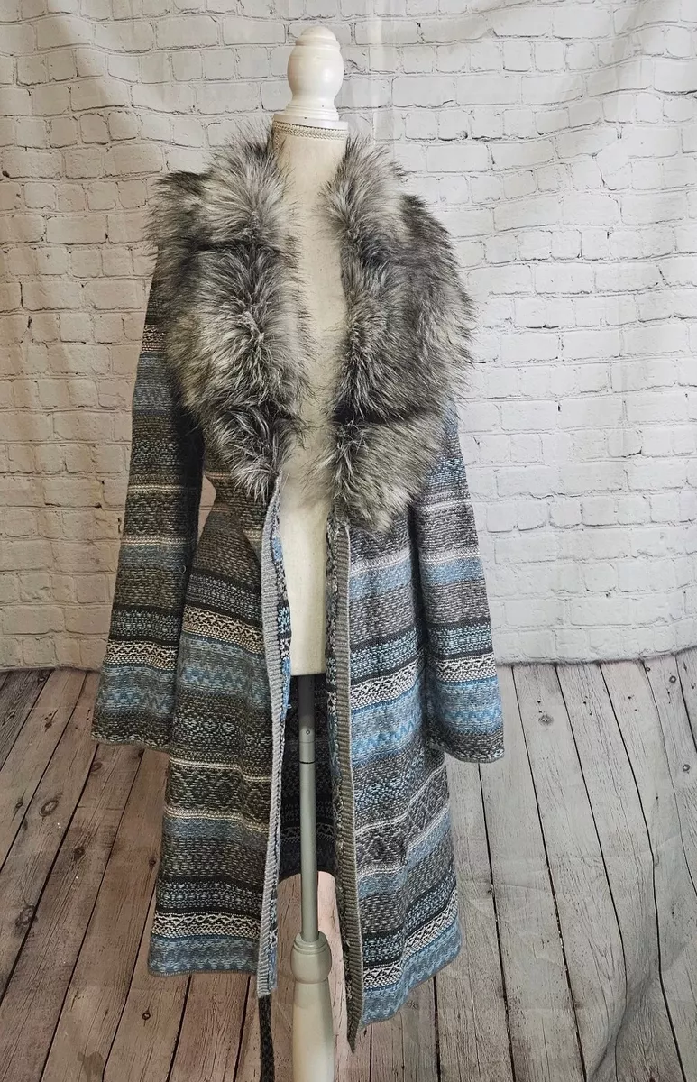 NWT CHICOS Women's Faux Fur Collar Elaine Cardigan Fair Isle