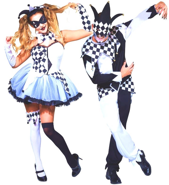 NEW Ladies Mens Harlequin Jester Clown Jingle Harley Quinn Fancy