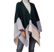 ELK Alpaca Wool Blend Color Block Poncho Sweater Green Pink Multi OS