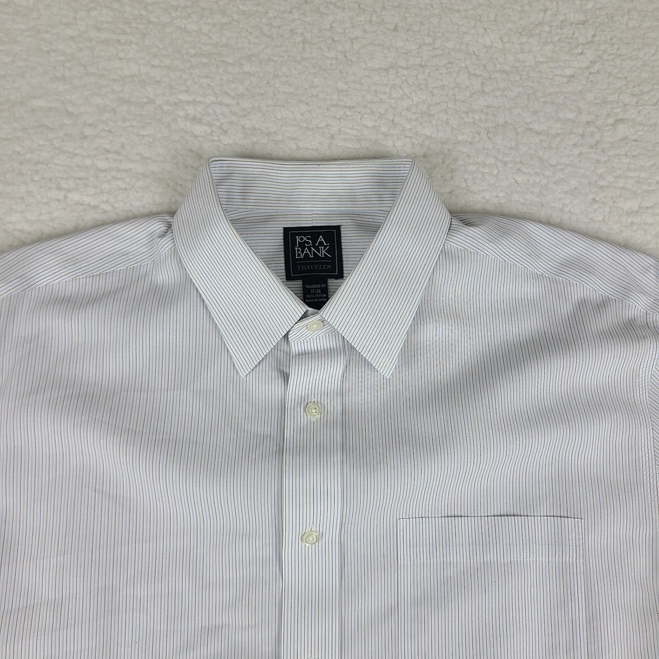 Camisa de vestir Jos A Bank Traveler para hombre 17-34 a rayas ajuste a medida abotonada Foto 3 de 4