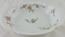 ANTIQUE LIMOGES WHITE SERVING BOWL PINK ROSE GARLAND EMBOSSED RIM FRANCE