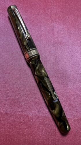 FOUNTAIN PEN OMAS EXTRA SFACCETTATA CELLULOIDE VERDE ANNI 30 LEVETTA REVISIONATA - Imagen 4 de 12