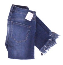 NWT - FREE PEOPLE Women's 'GREAT HEIGHTS' Blue BUTTON-FLY FRAYED SKINNY JEANS-24