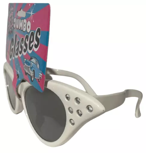 GAFAS JUMBO OJO DE GATO AÑOS 50 Blanco Gafas de sol Payaso Nerd Disfraz Adulto Fiesta Niña Foto 3 de 4