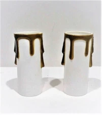 Pr 3" White Plastic~Medium Base "Gold Drip" Candle Covers/Sleeves ( 1-1/8" ID )