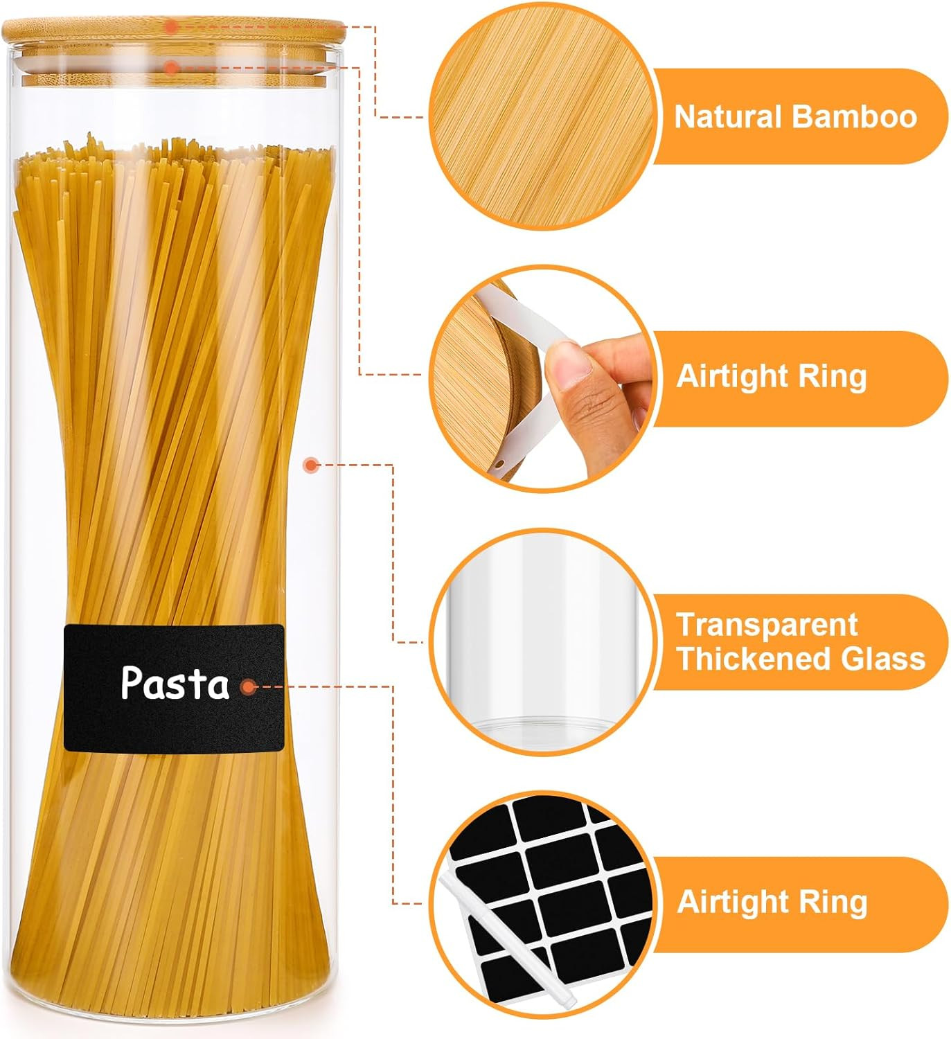 Contenitori Cucina Design Vetro e Legno - Set 7 Pezzi Ermetici - 3