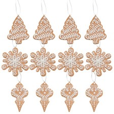 Gingerbread Cookie Christmas Ornaments 12pc Cookie-Shaped Set, 4.5" Large Size