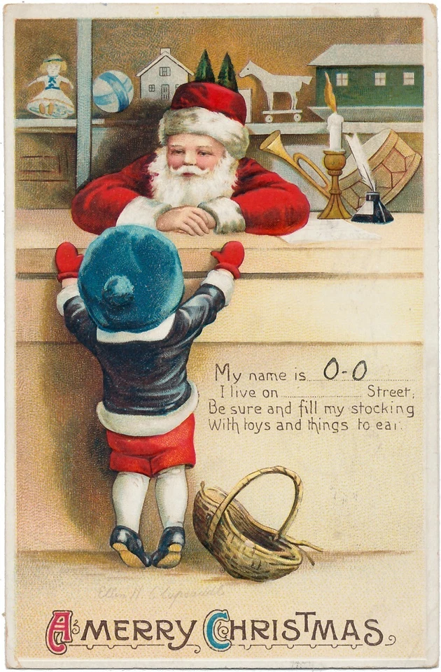 Ellen Clapsaddle Christmas - Boy Visits Santa Claus in his General Store - image 1 of 1