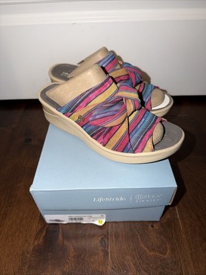 Women's LifeStride Smile Washable Slide Wedge Sandals Raspberry Fabric Size 8M