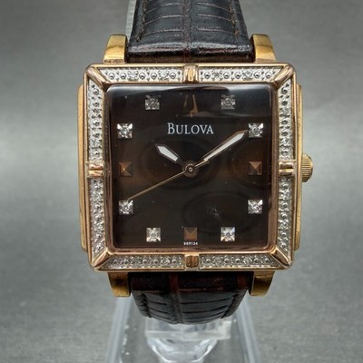 Bulova rectangular silver tone brown leather watch NEW BATTERY Bulova Caravelle Men main image 3