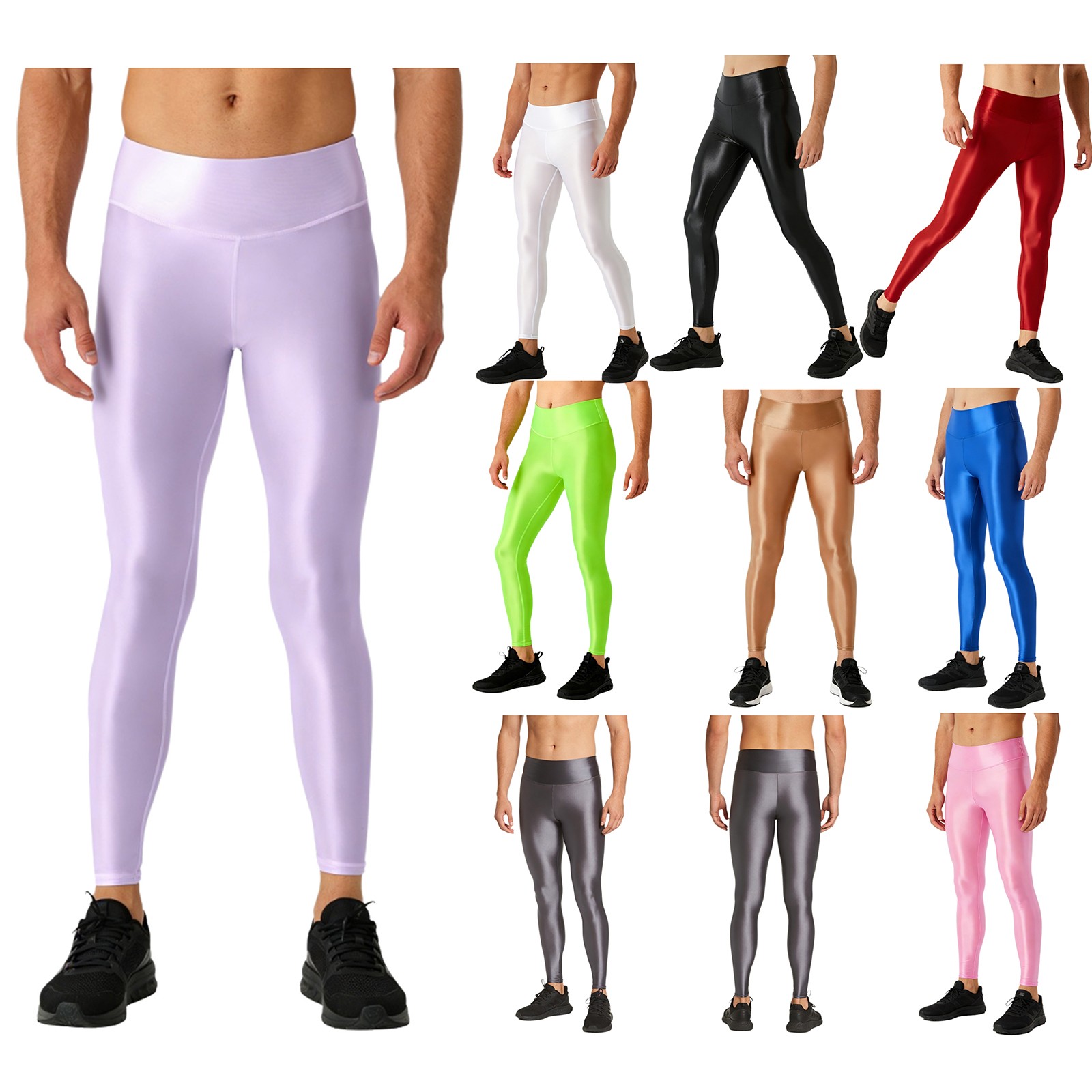 Men Shiny Oil Glossy Tights Stretchy Metallic Yoga Workout Pants Workout Bottom
