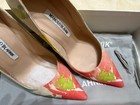 Manolo Blahnik 37.5 heel textile multi watercolor pre owned with box — photo 3