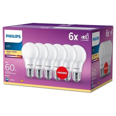 Philips LED Classic E27 Lampen 6-er Pack (60 W), matte LED Lampen Warmweiß